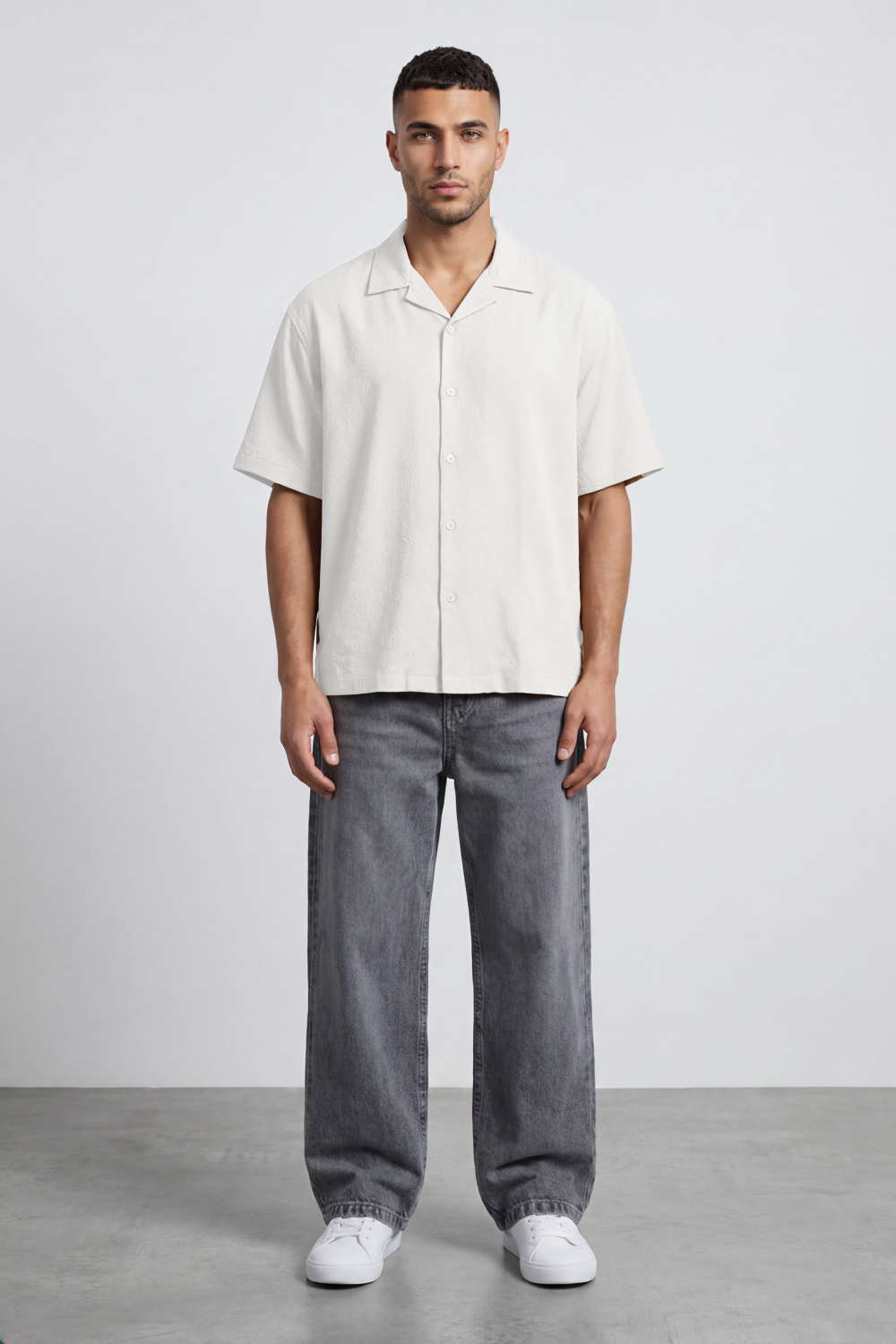 Men’s Tomato Store Palma Crinkle Shirt Paper Grain Texture Across Clean Plain Surface Button Front