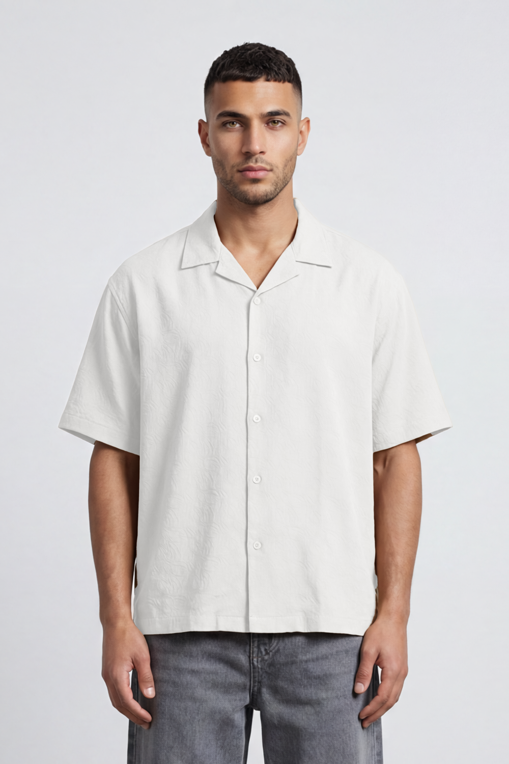 Men’s Tomato Store Palma Crinkle Shirt Paper Grain Texture Across Clean Plain Surface Button Front