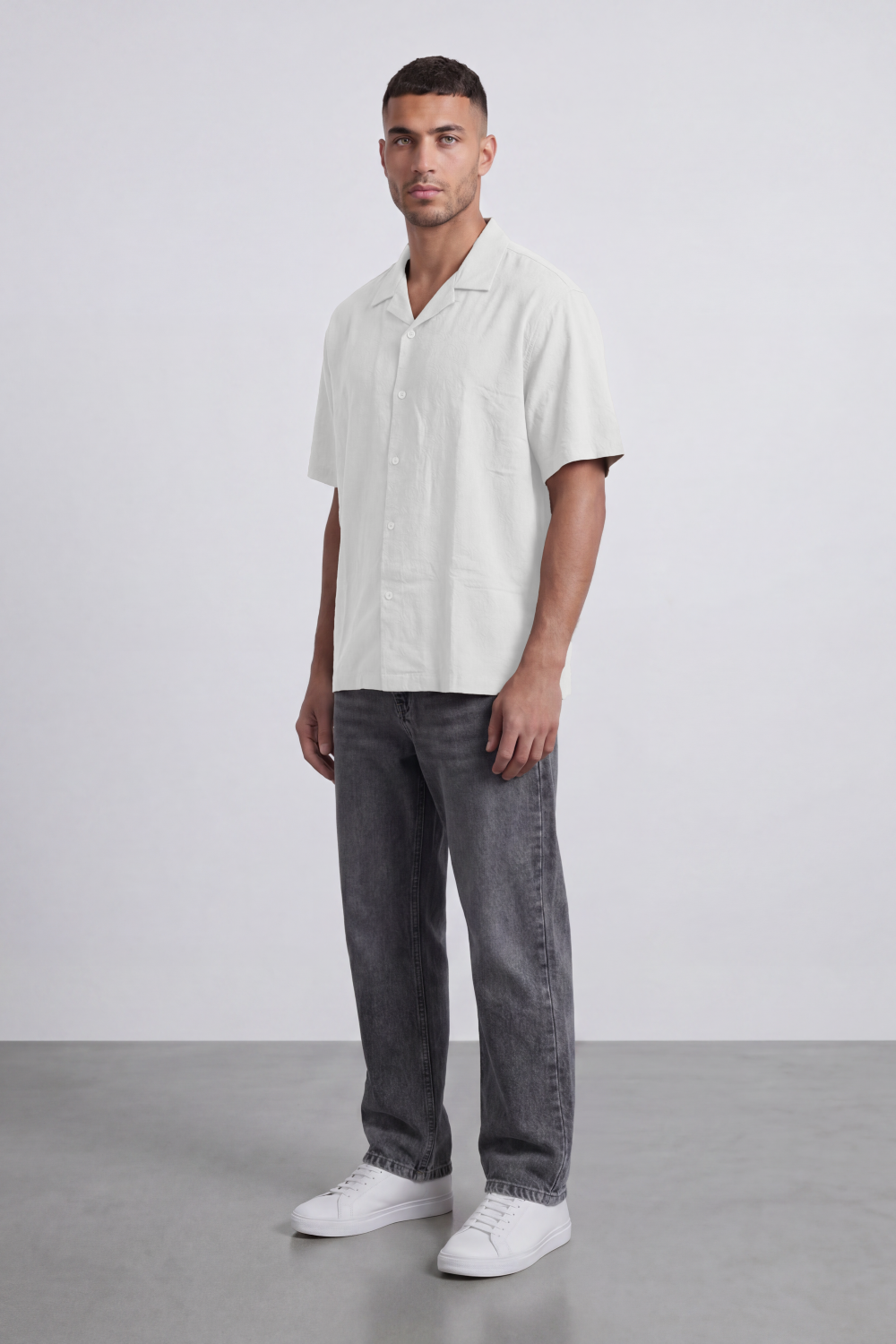 Men’s Tomato Store Palma Crinkle Shirt Paper Grain Texture Across Clean Plain Surface Button Front
