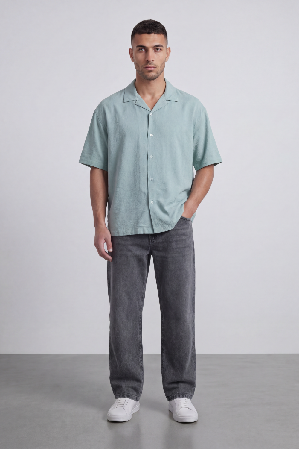 Men’s Tomato Store Palma Crinkle Shirt Paper Grain Texture Across Clean Plain Surface Button Front
