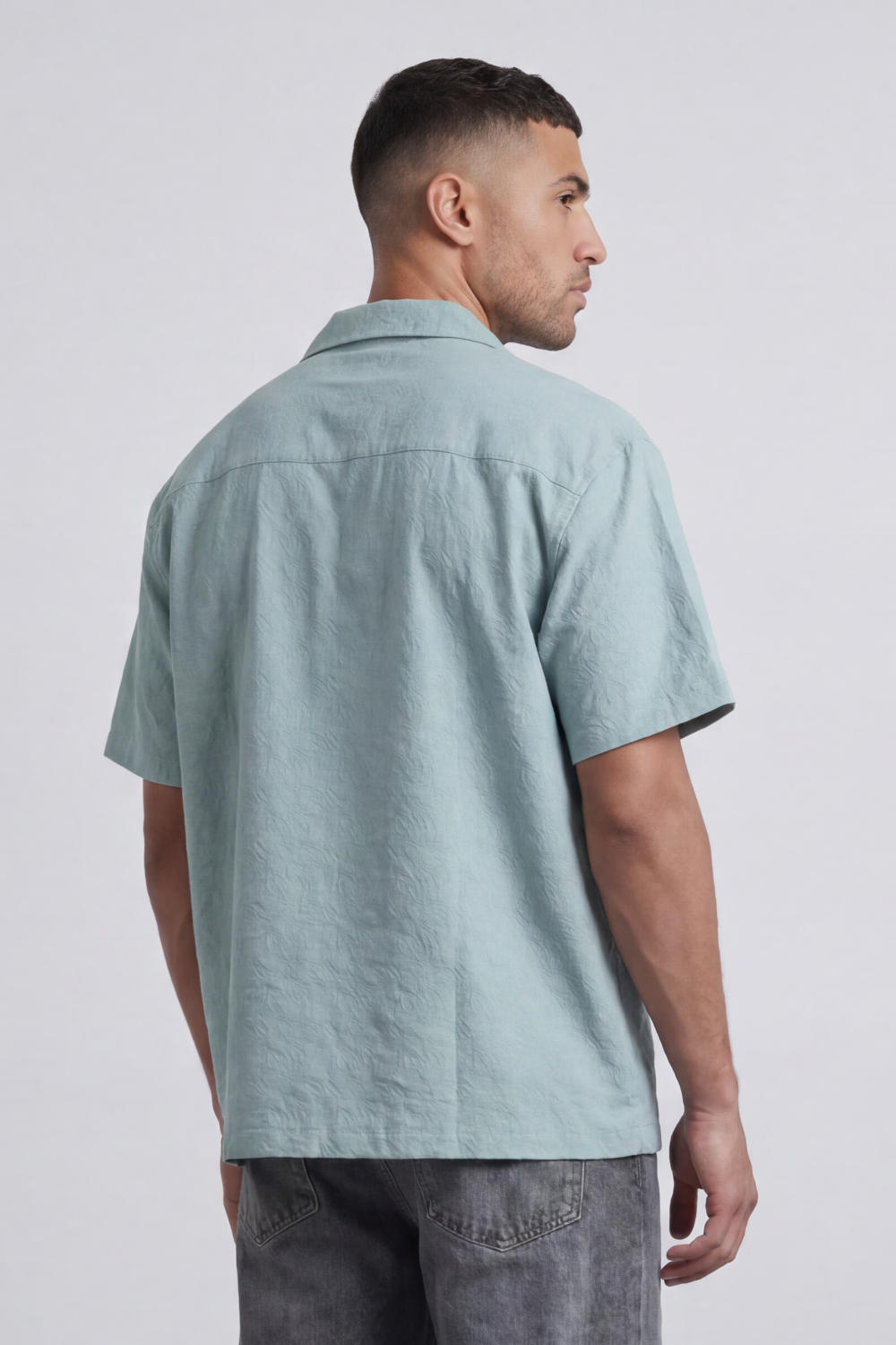 Men’s Tomato Store Palma Crinkle Shirt Paper Grain Texture Across Clean Plain Surface Button Front