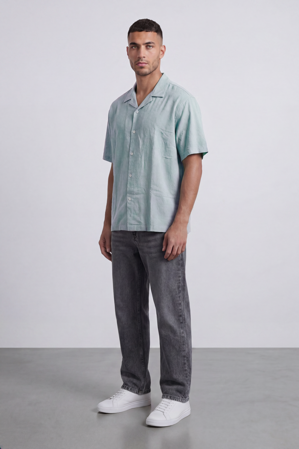 Men’s Tomato Store Palma Crinkle Shirt Paper Grain Texture Across Clean Plain Surface Button Front