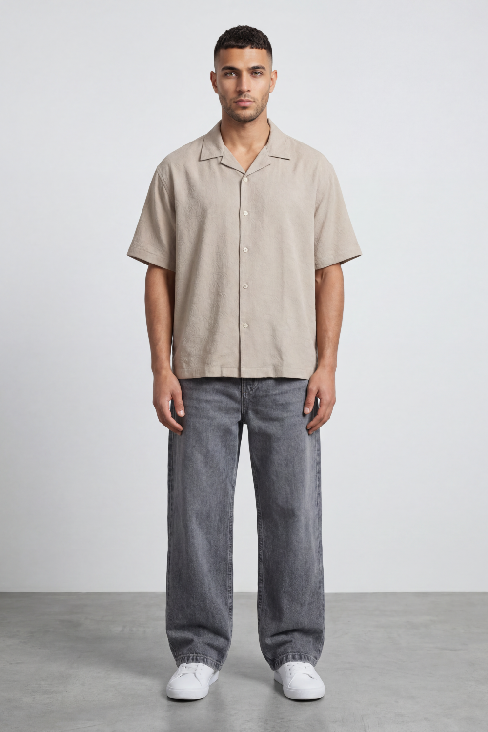 Men’s Tomato Store Palma Crinkle Shirt Paper Grain Texture Across Clean Plain Surface Button Front