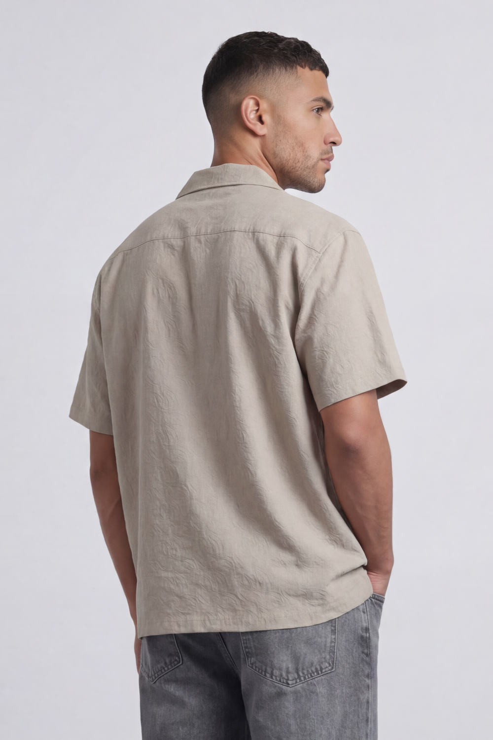 Men’s Tomato Store Palma Crinkle Shirt Paper Grain Texture Across Clean Plain Surface Button Front