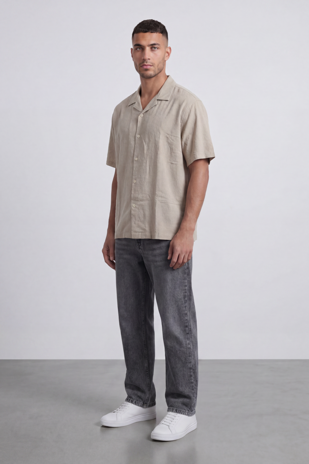 Men’s Tomato Store Palma Crinkle Shirt Paper Grain Texture Across Clean Plain Surface Button Front
