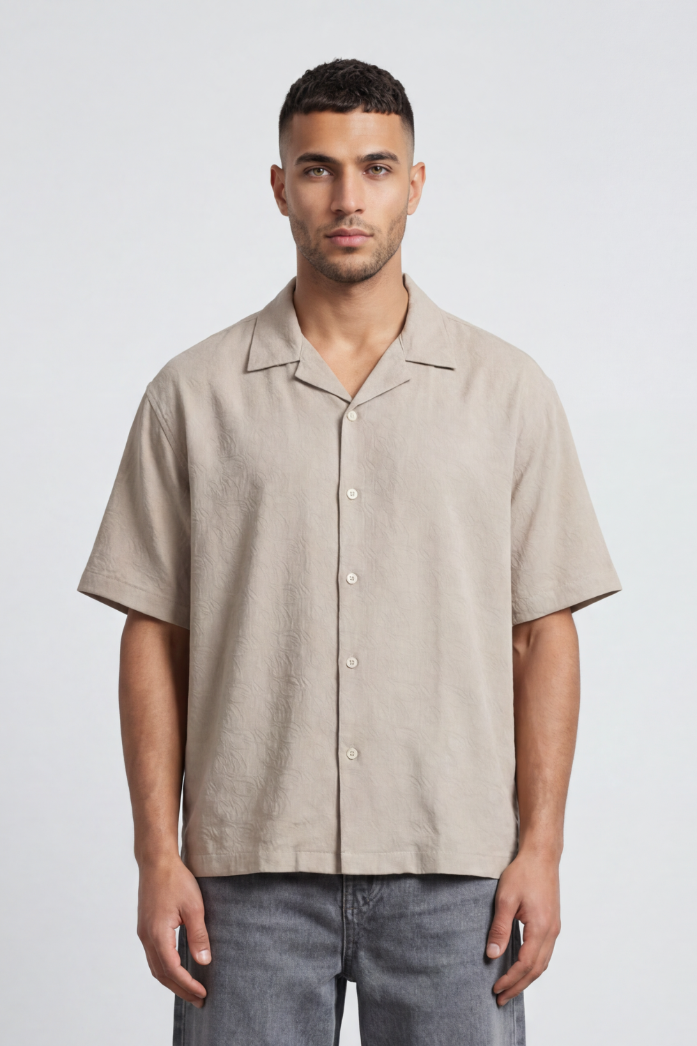 Men’s Tomato Store Palma Crinkle Shirt Paper Grain Texture Across Clean Plain Surface Button Front