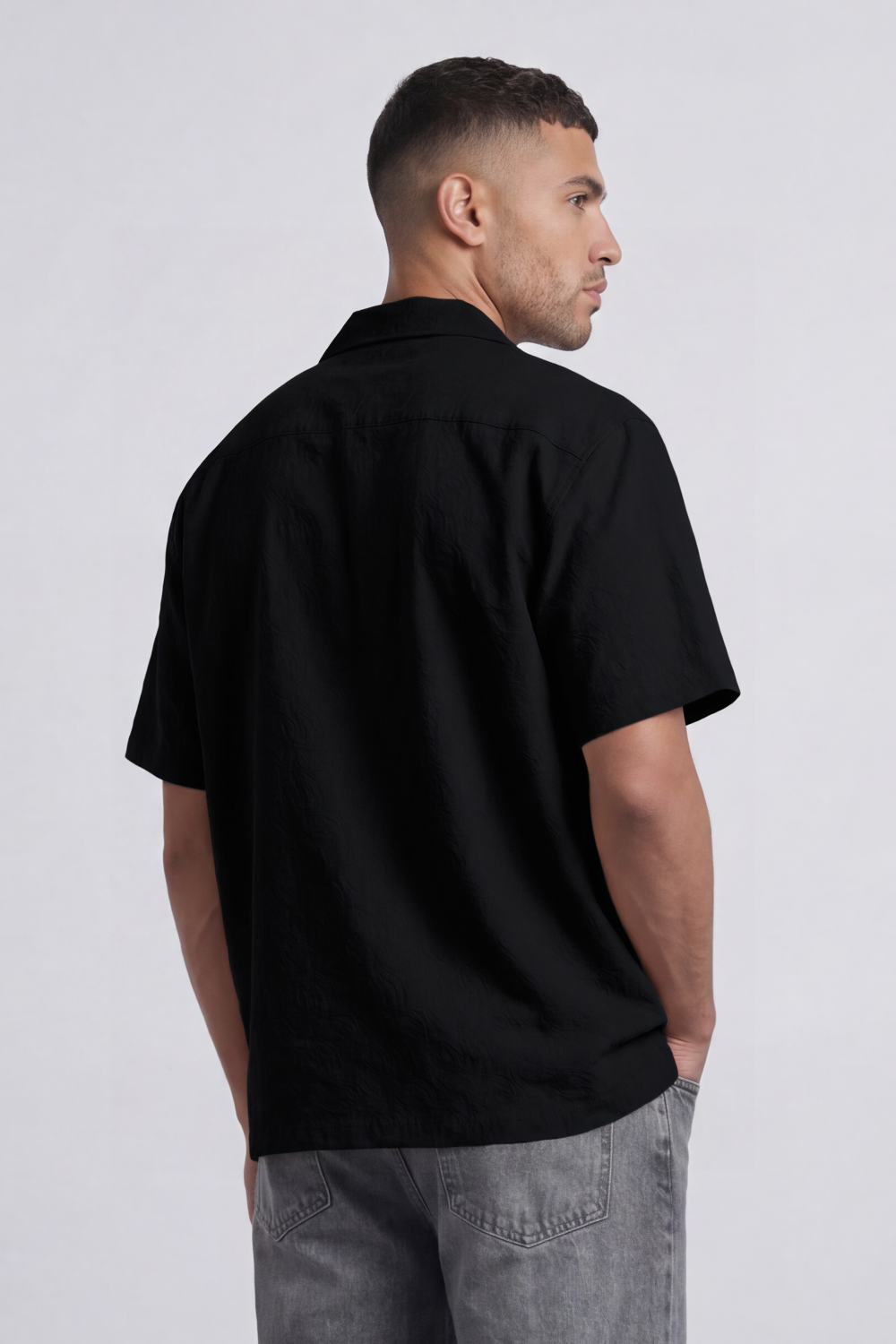 Men’s Tomato Store Palma Crinkle Shirt Paper Grain Texture Across Clean Plain Surface Button Front