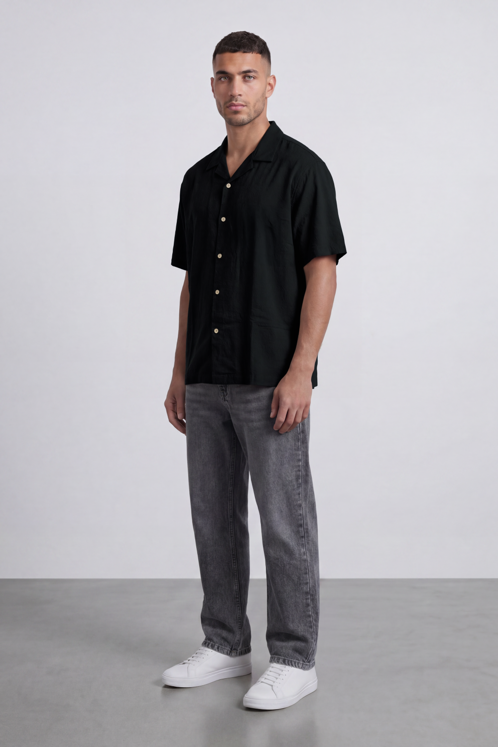 Men’s Tomato Store Palma Crinkle Shirt Paper Grain Texture Across Clean Plain Surface Button Front