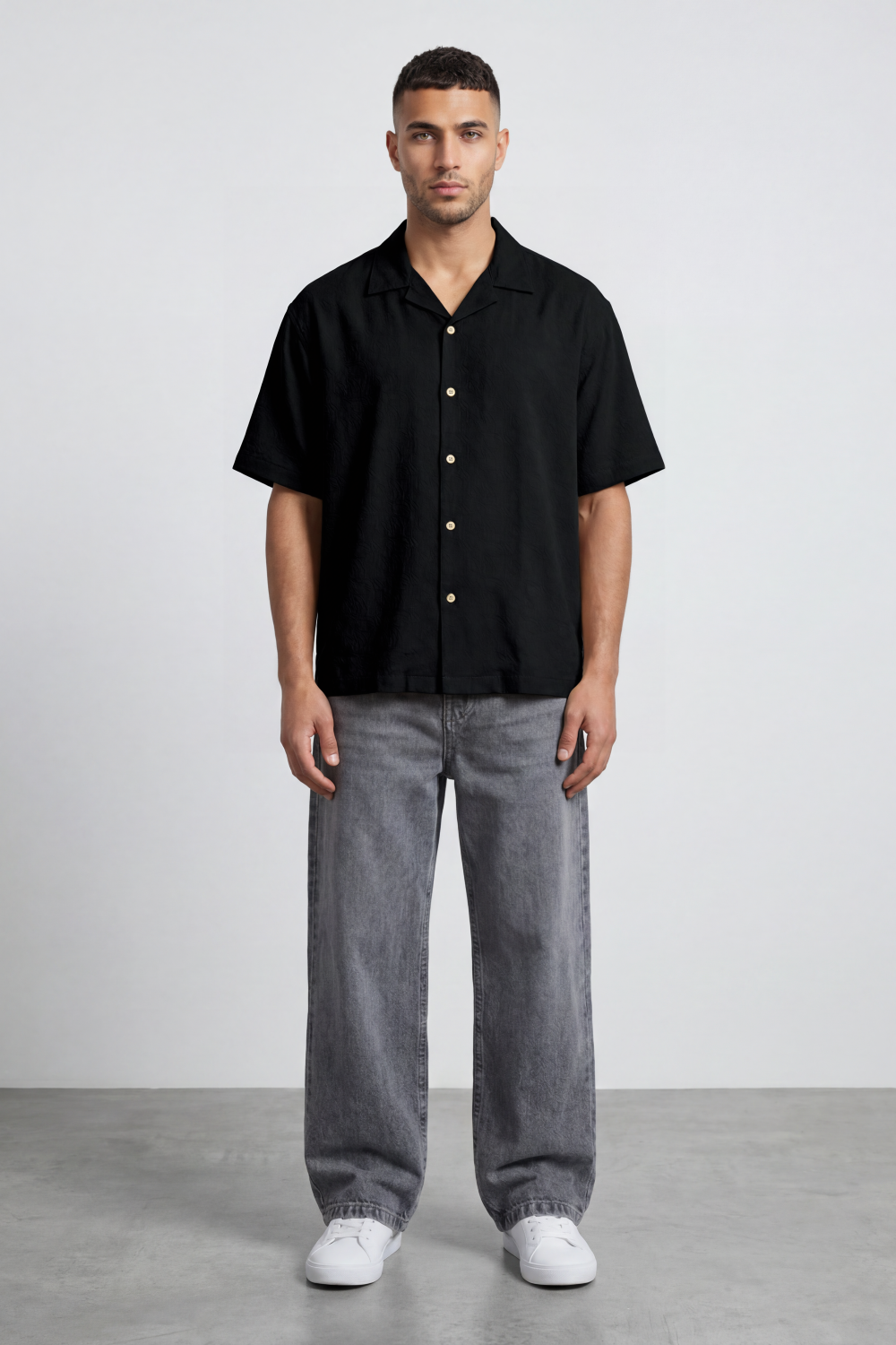 Men’s Tomato Store Palma Crinkle Shirt Paper Grain Texture Across Clean Plain Surface Button Front