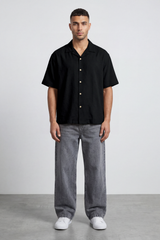 Men’s Tomato Store Palma Crinkle Shirt Paper Grain Texture Across Clean Plain Surface Button Front