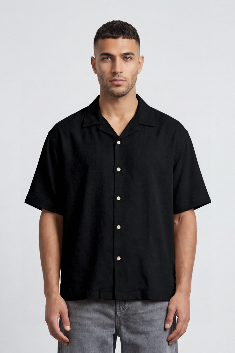 Men’s Tomato Store Palma Crinkle Shirt Paper Grain Texture Across Clean Plain Surface Button Front