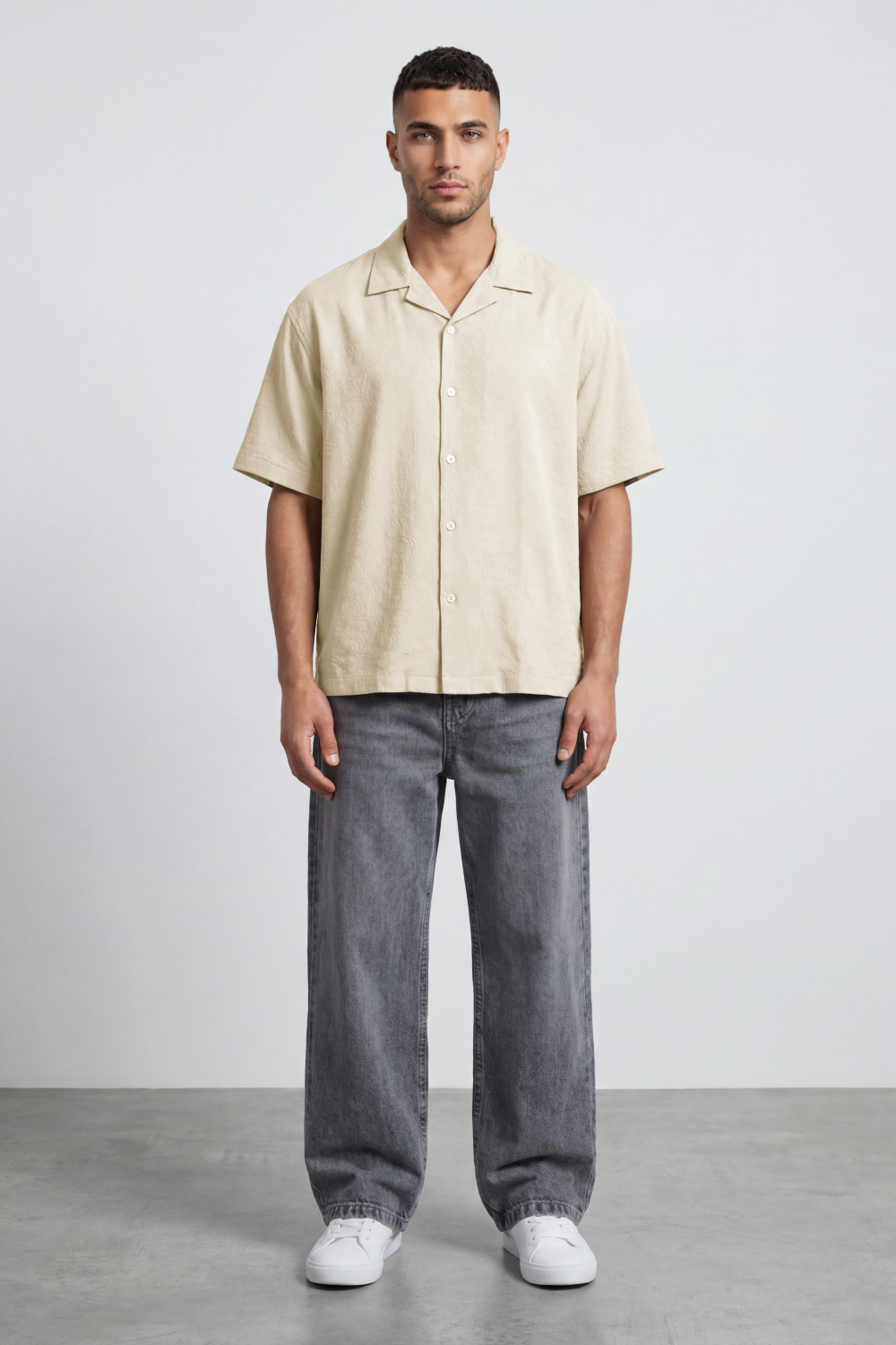 Men’s Tomato Store Palma Crinkle Shirt Paper Grain Texture Across Clean Plain Surface Button Front
