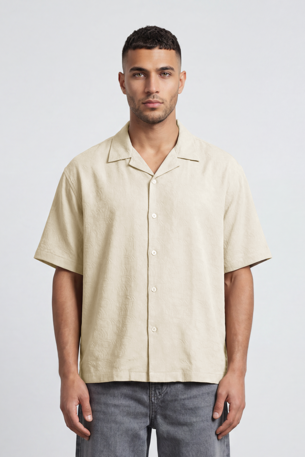 Men’s Tomato Store Palma Crinkle Shirt Paper Grain Texture Across Clean Plain Surface Button Front
