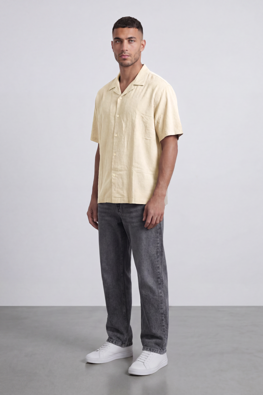 Men’s Tomato Store Palma Crinkle Shirt Paper Grain Texture Across Clean Plain Surface Button Front