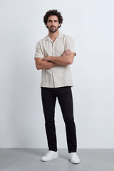 Men’s Tomato Store Leaf Trace Resort Shirt Allover Botanical Outline Print Over A Fine Slub Grain