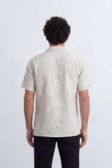Men’s Tomato Store Leaf Trace Resort Shirt Allover Botanical Outline Print Over A Fine Slub Grain