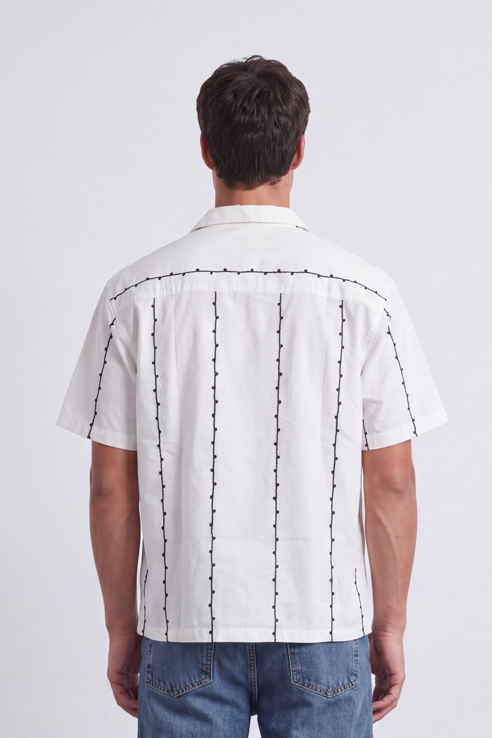 Men's Tomato Store Summer Resort Shirt Contrast Vertical Embroidery Camp Collar Button Front