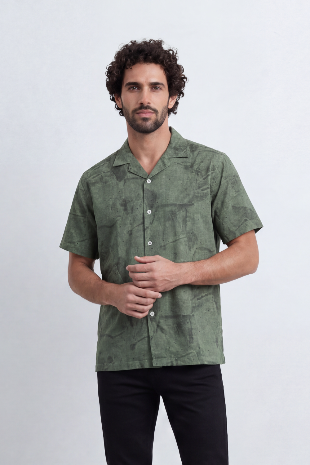 Men’s Tomato Store Urban Patina Shirt Clouded Mineral Texture Across The Body Button Front