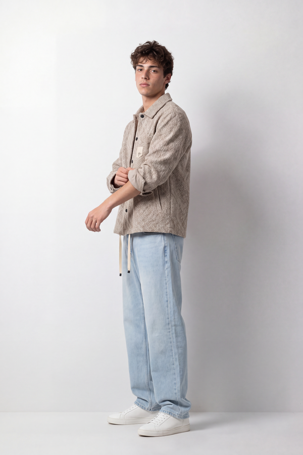 Men's Tomato Store Textured Woven Jacket Structured Collar Button Front Pocket Detail