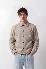 Men's Tomato Store Textured Woven Jacket Structured Collar Button Front Pocket Detail