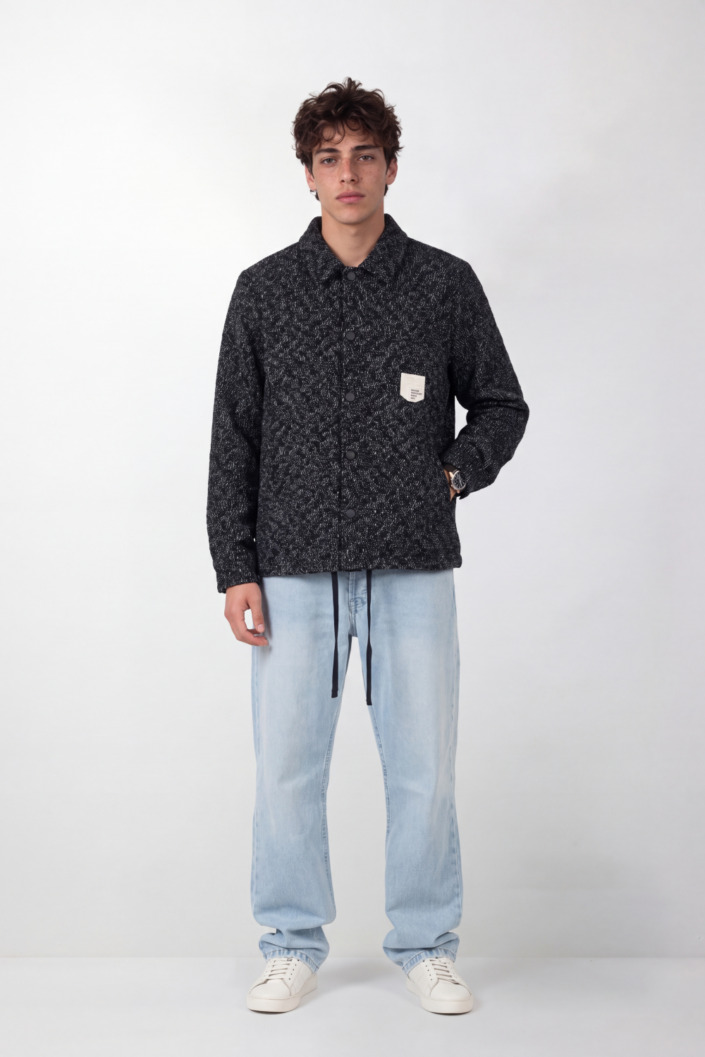 Men's Tomato Store Textured Woven Jacket Structured Collar Button Front Pocket Detail