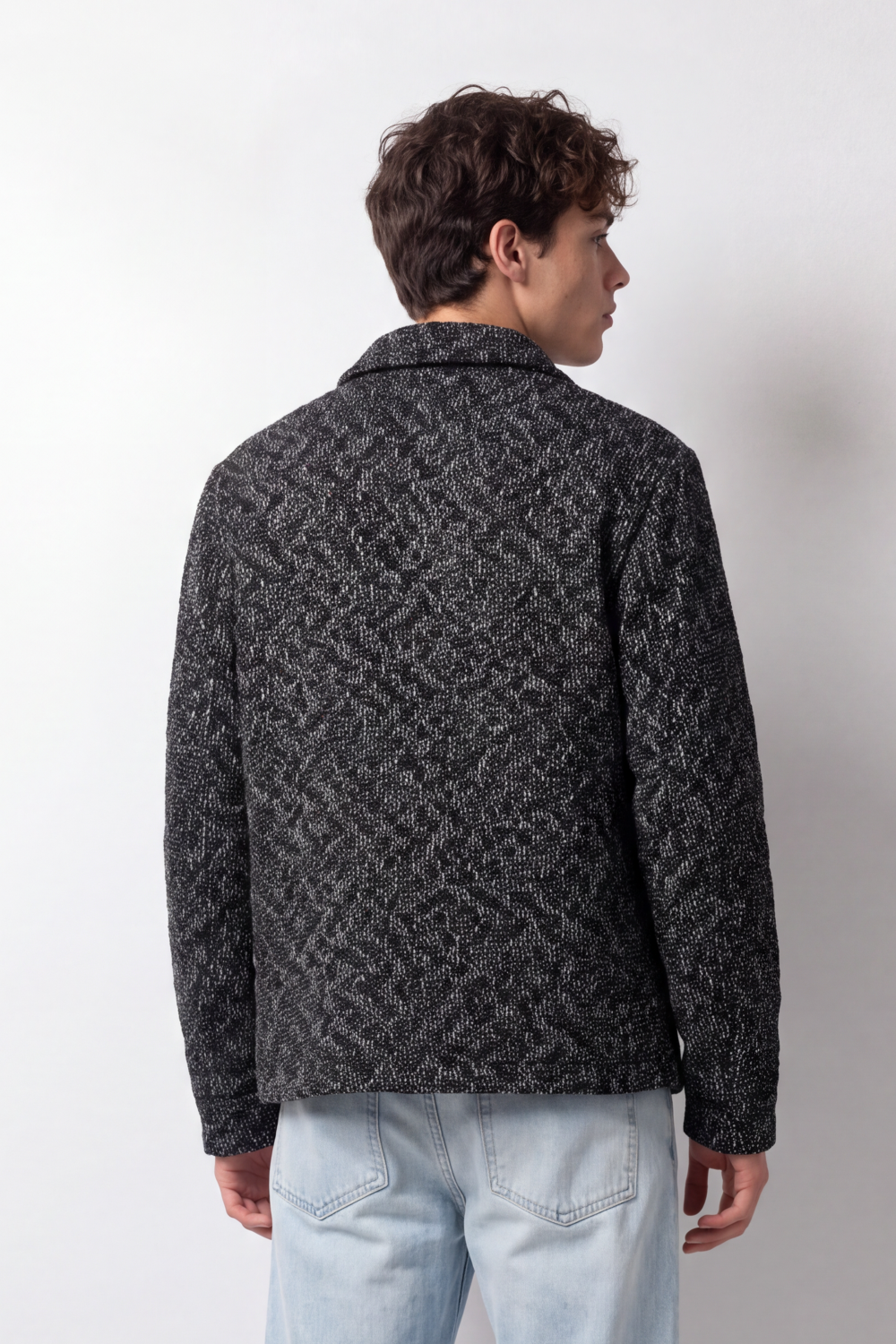 Men's Tomato Store Textured Woven Jacket Structured Collar Button Front Pocket Detail