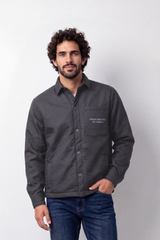 Men's Tomato Store Padded Jacket Snap Button Slim Fit Chest Pocket Slogan Detail
