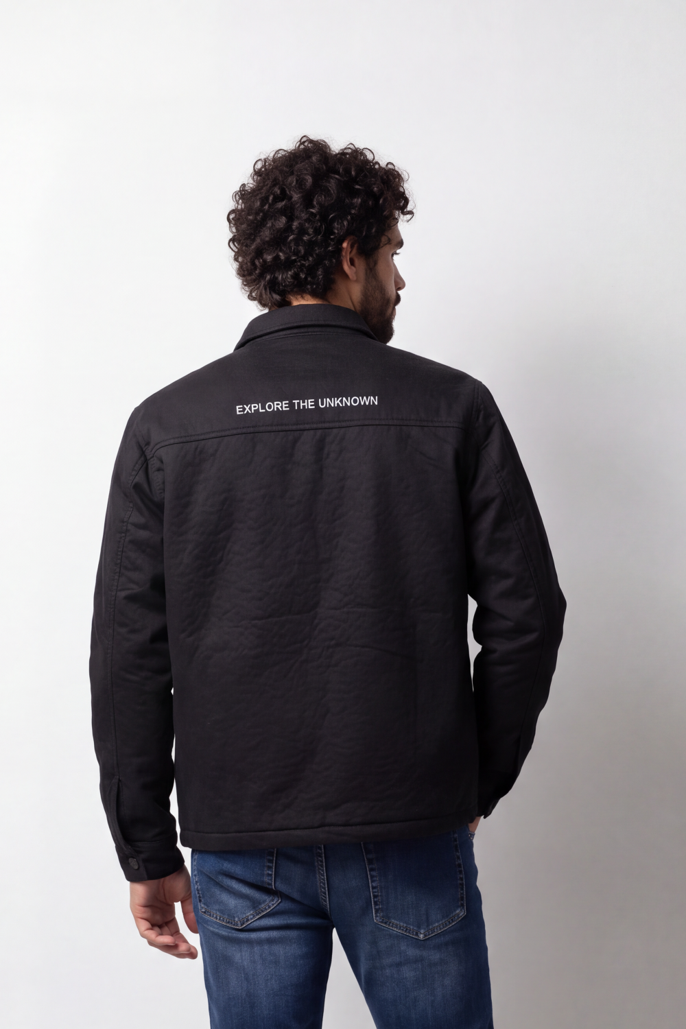 Men's Tomato Store Padded Jacket Snap Button Slim Fit Chest Pocket Slogan Detail