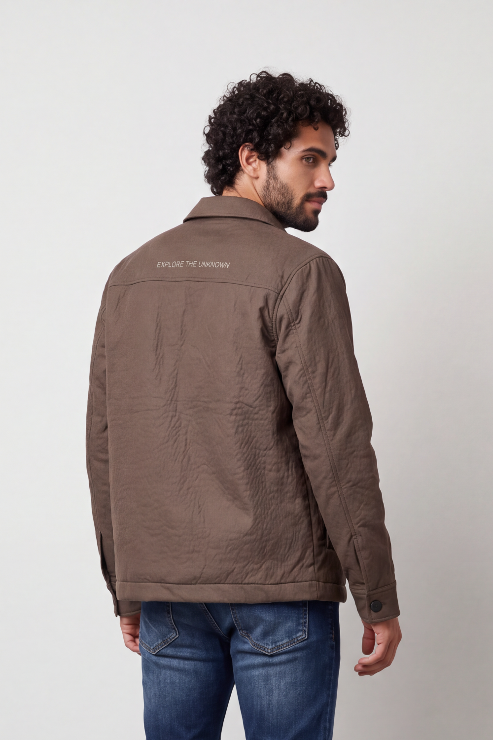 Men's Tomato Store Padded Jacket Snap Button Slim Fit Chest Pocket Slogan Detail