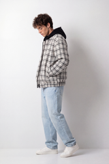 Men's Tomato Store Slim Fit Plaid Hooded Jacket Contrast Hood Full-Zip