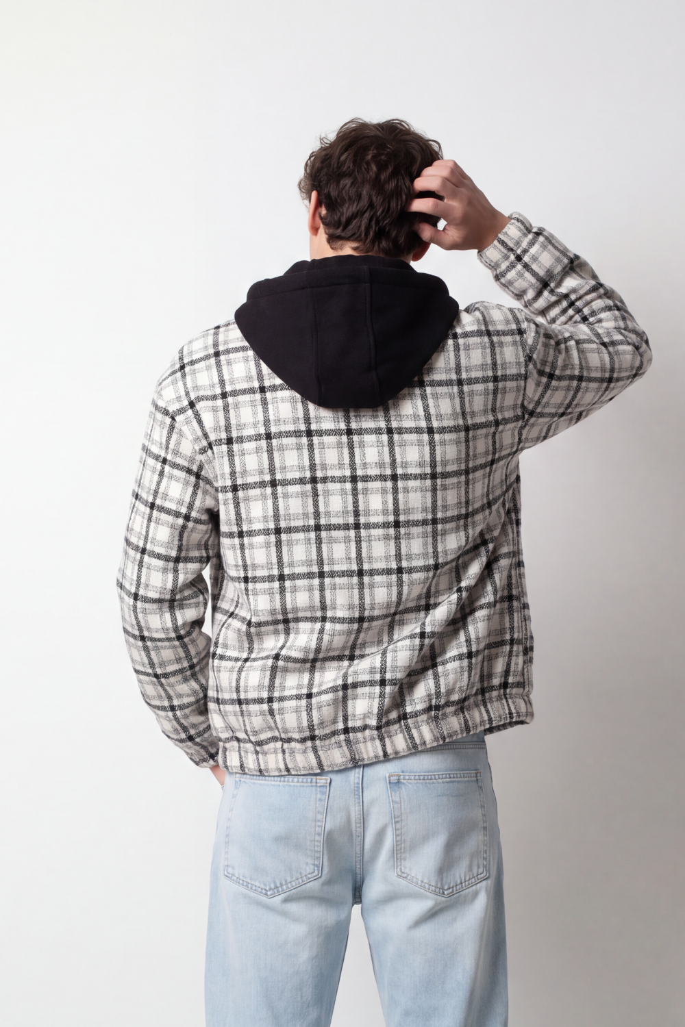 Men's Tomato Store Slim Fit Plaid Hooded Jacket Contrast Hood Full-Zip