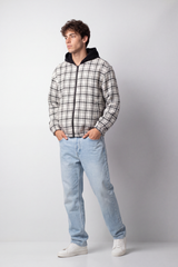 Men's Tomato Store Slim Fit Plaid Hooded Jacket Contrast Hood Full-Zip