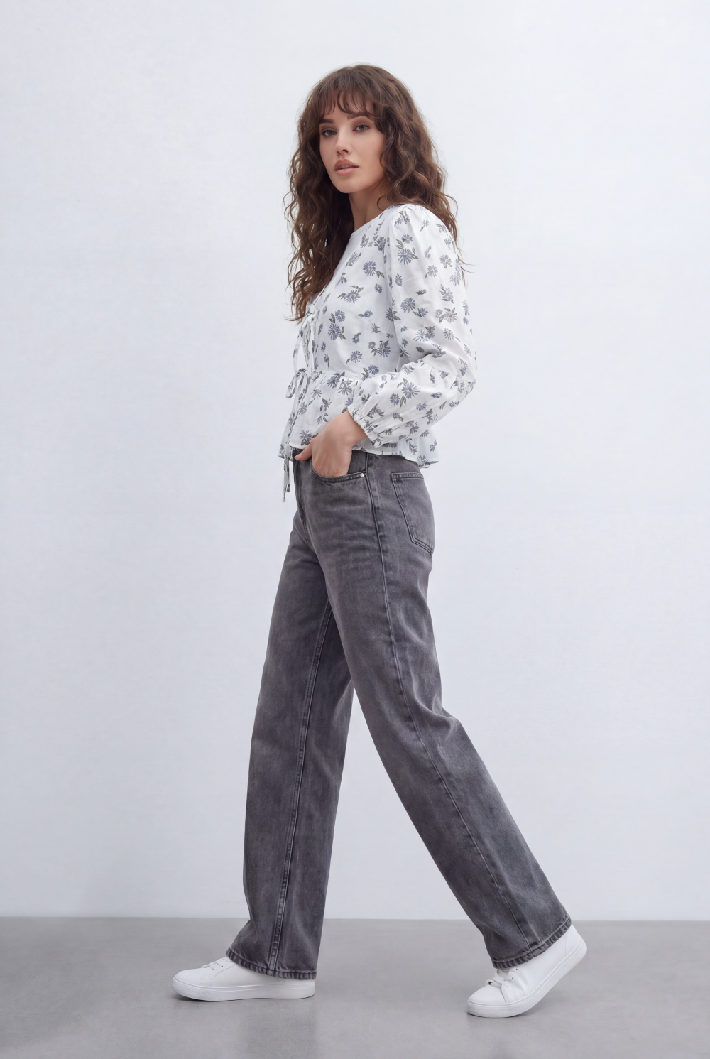 Women’s Tomato Store Printed Peplum Blouse Featuring Delicate Tie Front Details