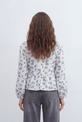 Women’s Tomato Store Printed Peplum Blouse Featuring Delicate Tie Front Details