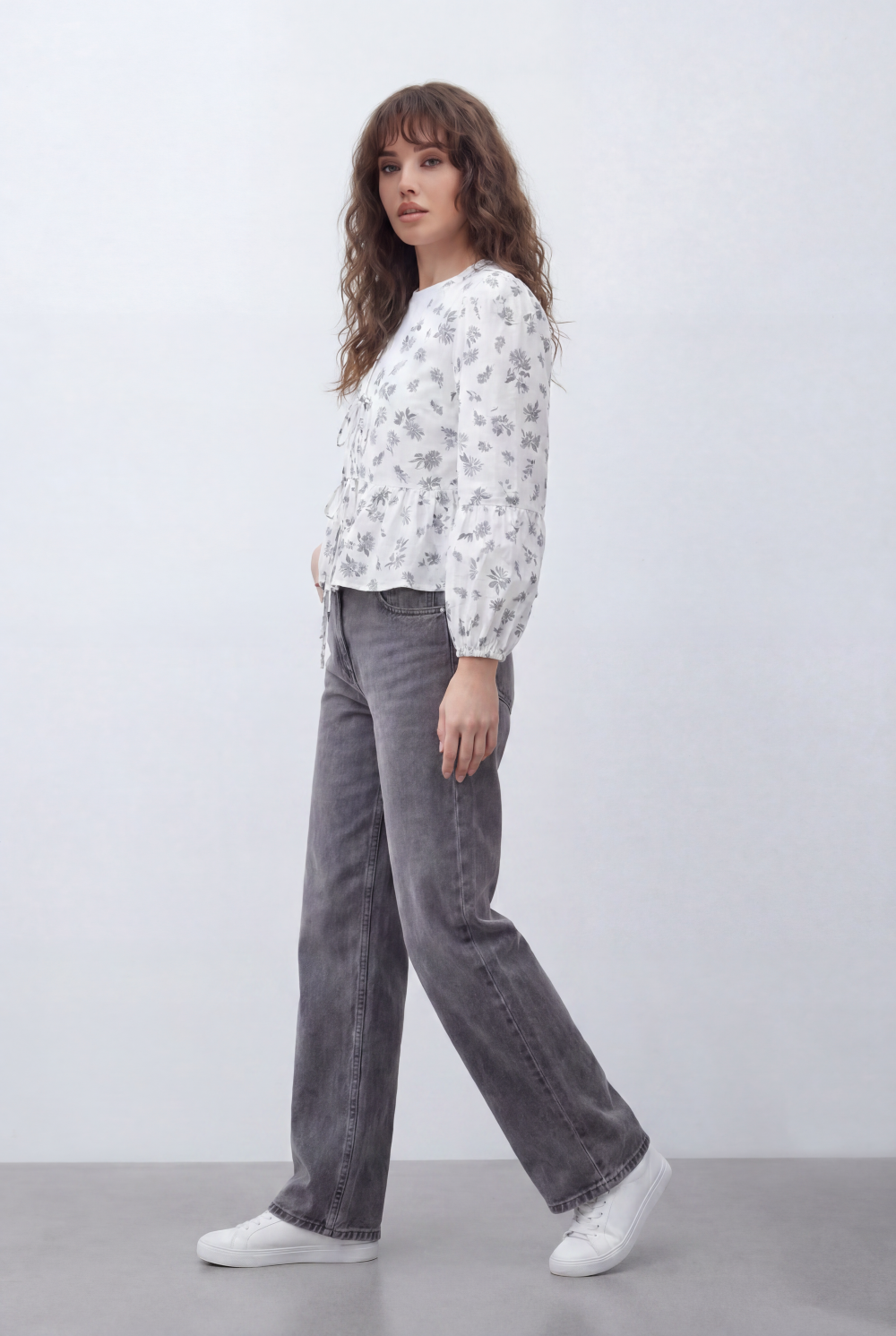 Women’s Tomato Store Printed Peplum Blouse Featuring Delicate Tie Front Details