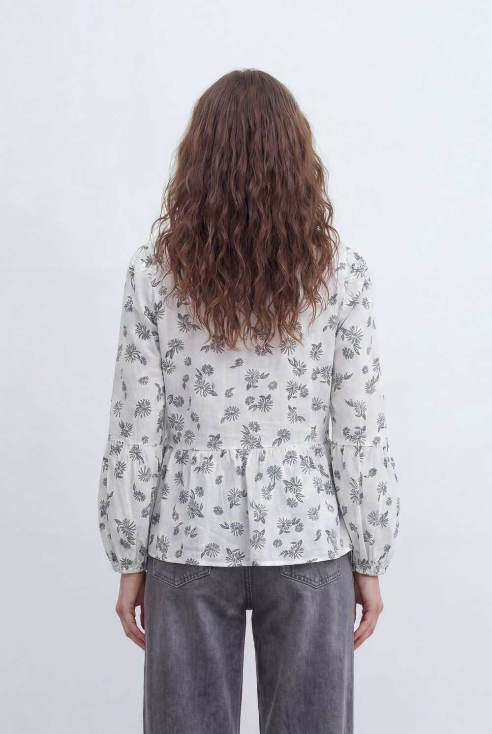 Women’s Tomato Store Printed Peplum Blouse Featuring Delicate Tie Front Details