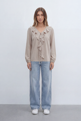 Women’s Tomato Store With Cascading Ruffle Details Delicate Tie Neck Accent Soft Gathered Sleeves