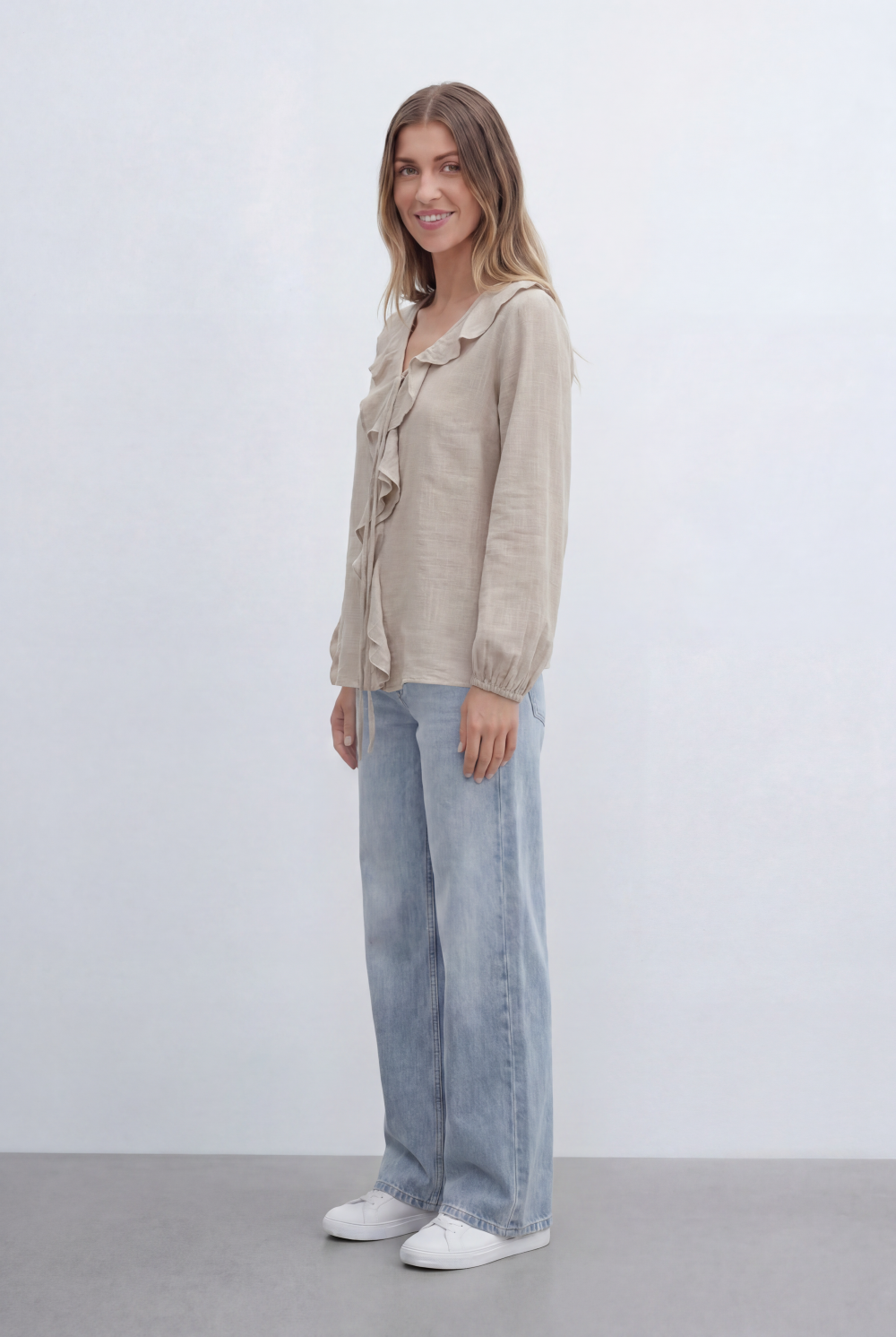 Women’s Tomato Store With Cascading Ruffle Details Delicate Tie Neck Accent Soft Gathered Sleeves