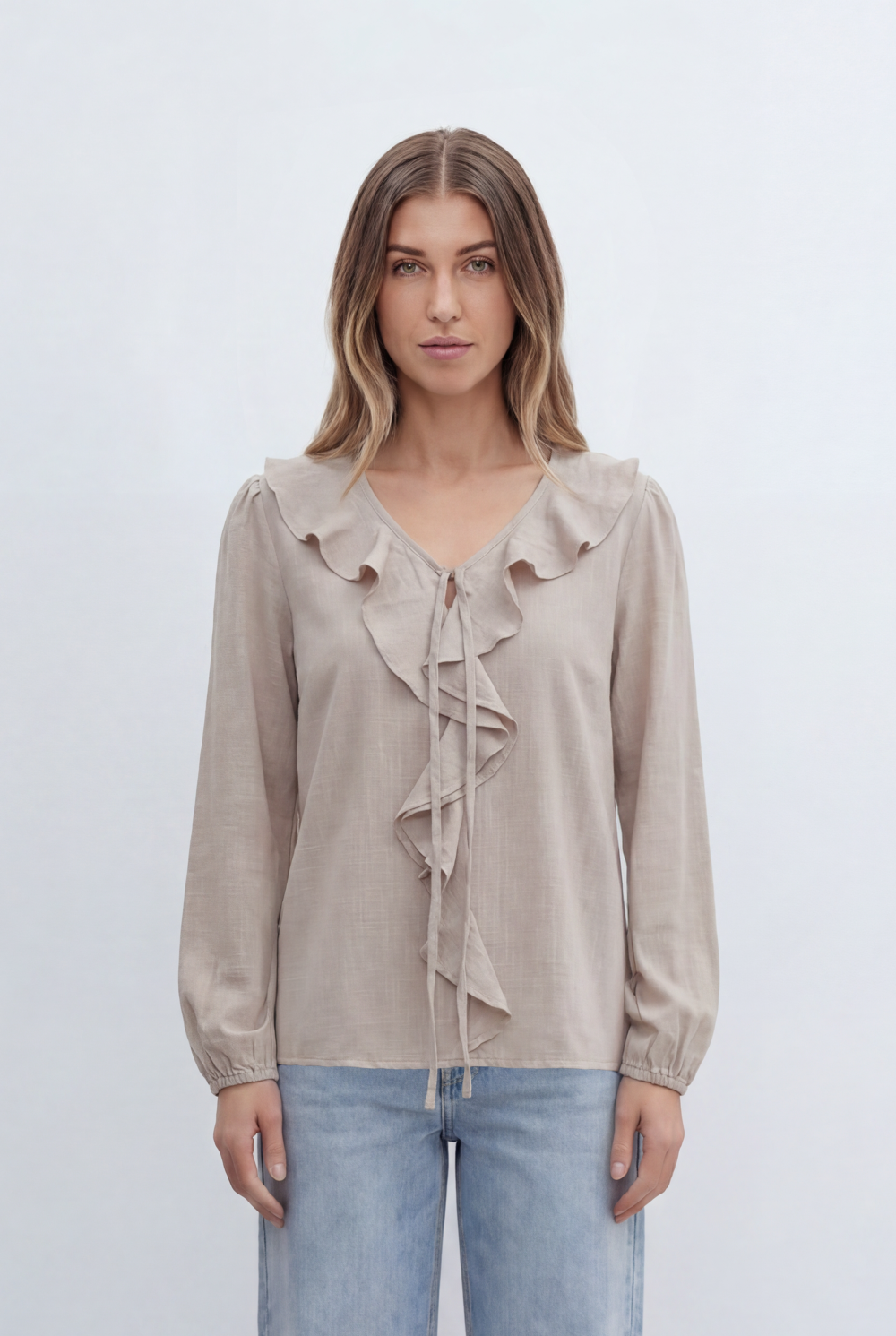 Women’s Tomato Store With Cascading Ruffle Details Delicate Tie Neck Accent Soft Gathered Sleeves
