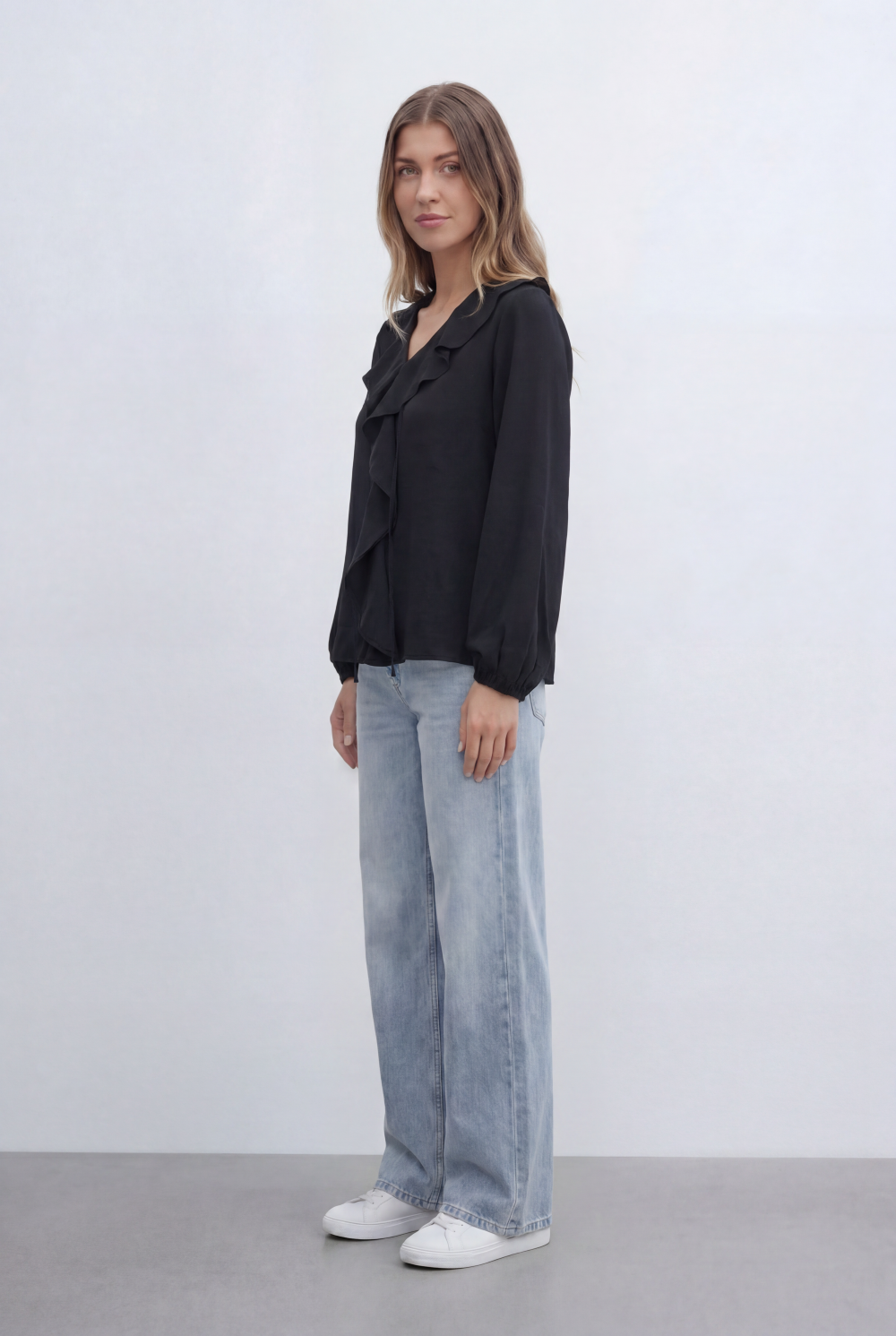 Women’s Tomato Store With Cascading Ruffle Details Delicate Tie Neck Accent Soft Gathered Sleeves