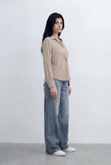 Women’s Tomato Store Wrap Front Blouse Crinkled Texture Finish Side Ring Tie Detail