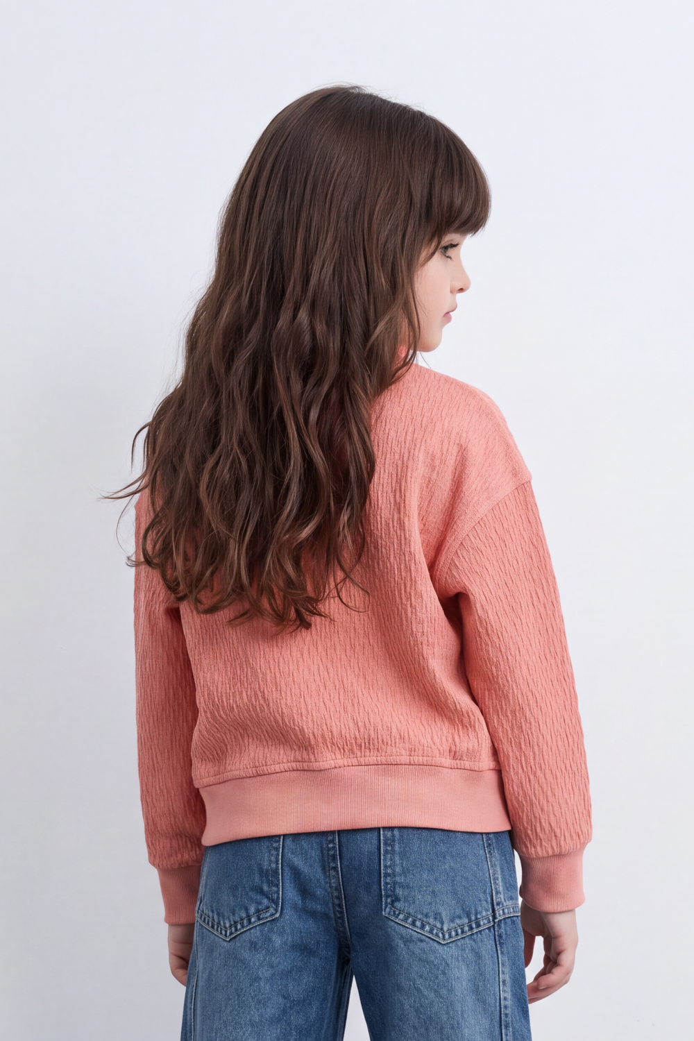 Girl's Tomato Store Textured Relaxed Sweatshirt High Neck Long Sleeve Quarter-Zip Detail Chest Patch