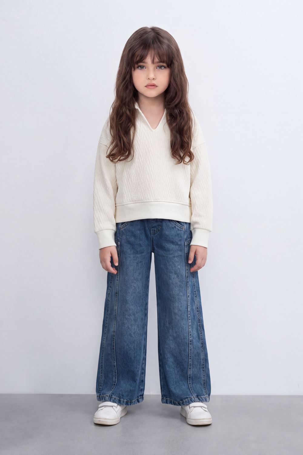 Girl's Tomato Store Textured Relaxed Sweatshirt High Neck Long Sleeve Quarter-Zip Detail Chest Patch