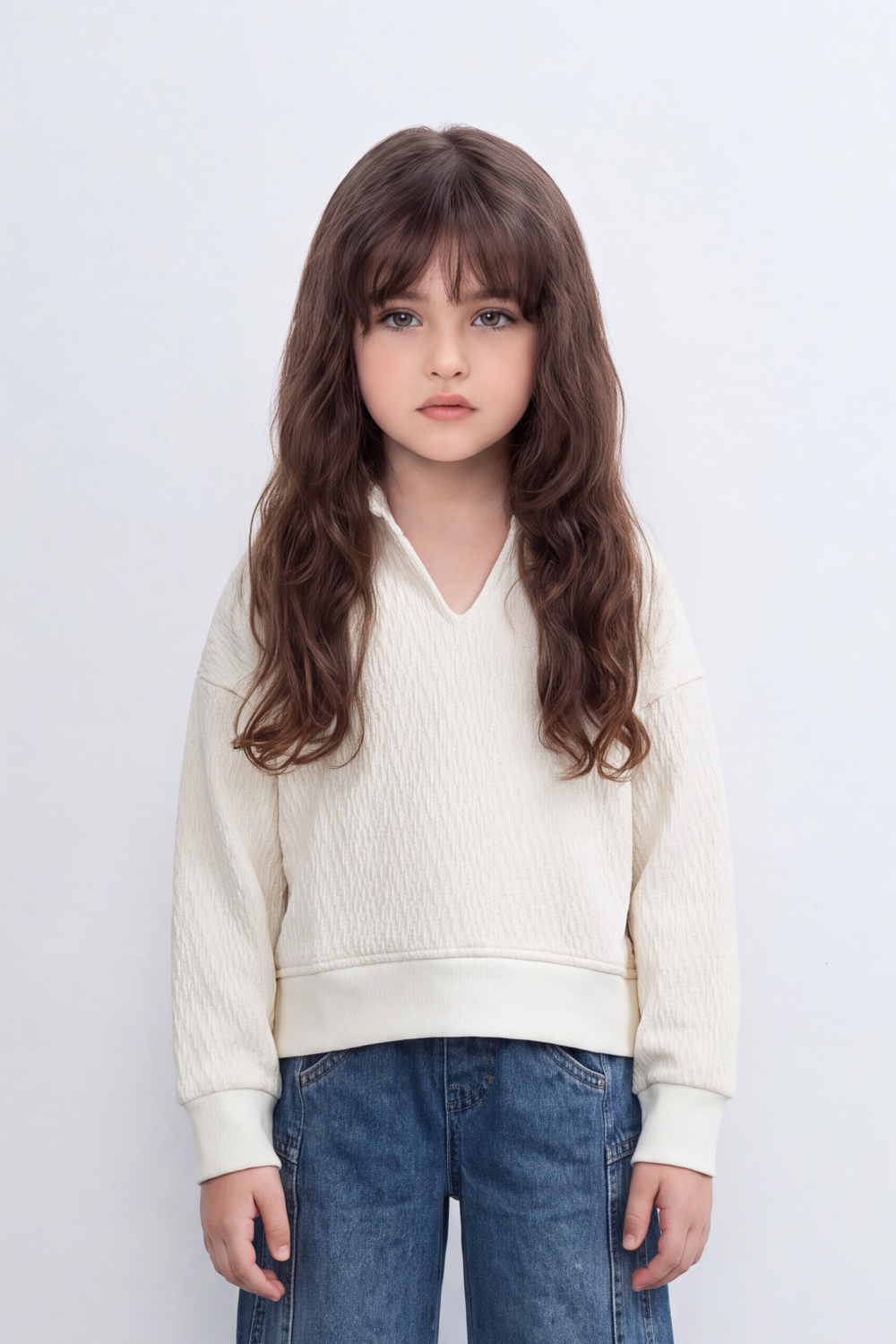 Girl's Tomato Store Textured Relaxed Sweatshirt High Neck Long Sleeve Quarter-Zip Detail Chest Patch