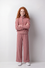 Girl's Tomato Store Relaxed Fit Knit Outfit Quarter-Zip High Neck Long Sleeve Textured Pattern