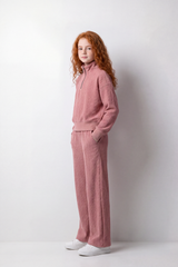 Girl's Tomato Store Relaxed Fit Knit Outfit Quarter-Zip High Neck Long Sleeve Textured Pattern
