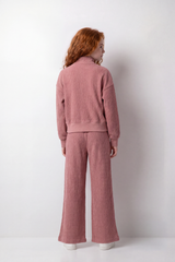 Girl's Tomato Store Relaxed Fit Knit Outfit Quarter-Zip High Neck Long Sleeve Textured Pattern