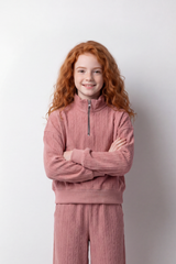 Girl's Tomato Store Relaxed Fit Knit Outfit Quarter-Zip High Neck Long Sleeve Textured Pattern