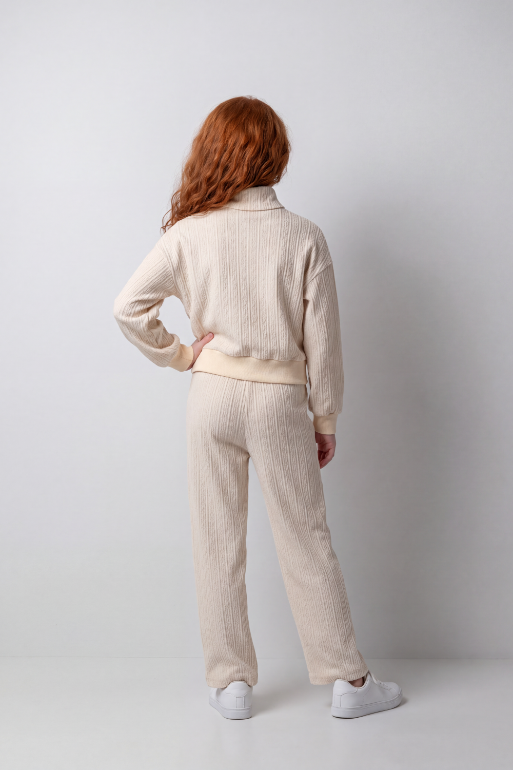 Girl's Tomato Store Relaxed Fit Knit Outfit Quarter-Zip High Neck Long Sleeve Textured Pattern
