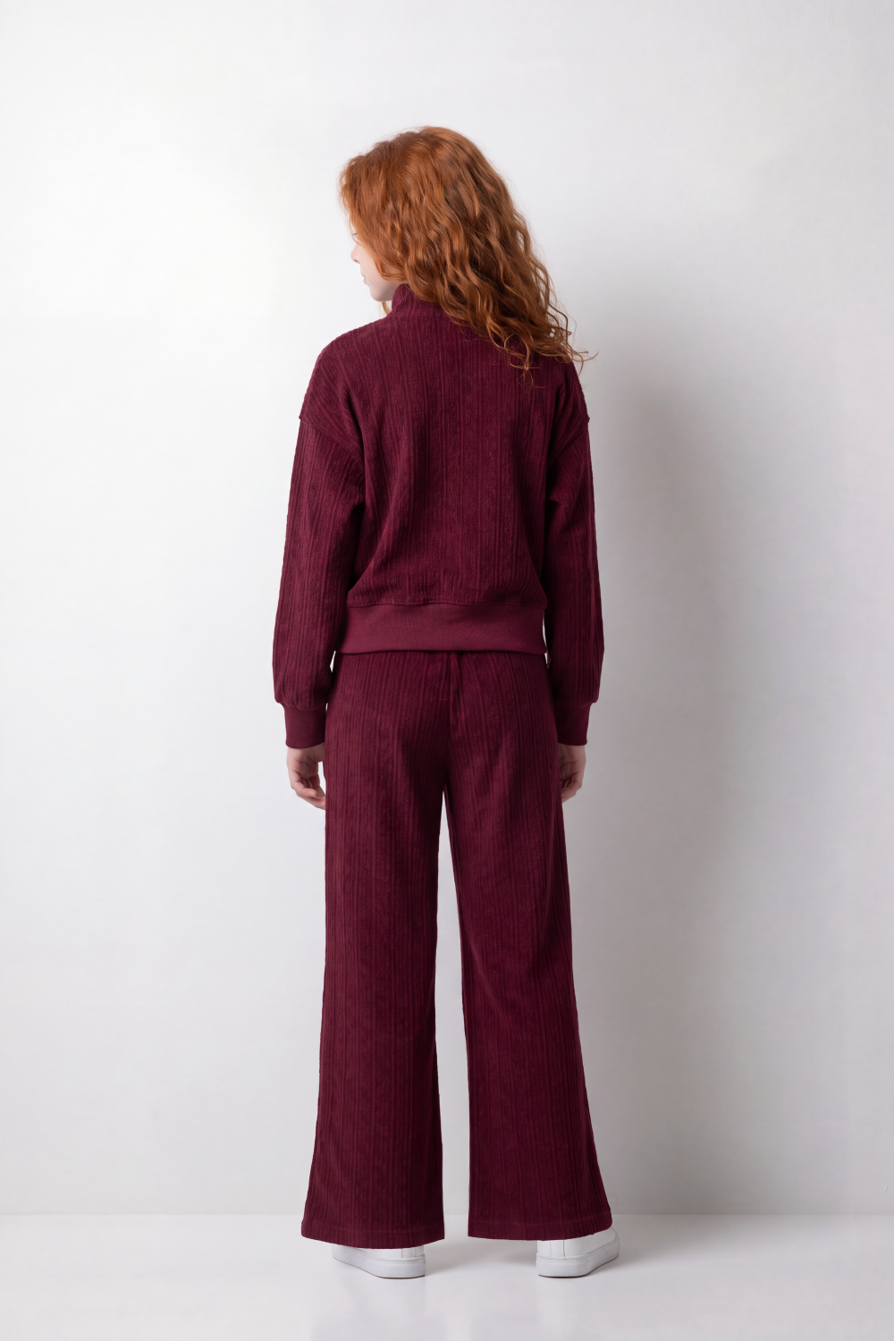 Girl's Tomato Store Relaxed Fit Knit Outfit Quarter-Zip High Neck Long Sleeve Textured Pattern